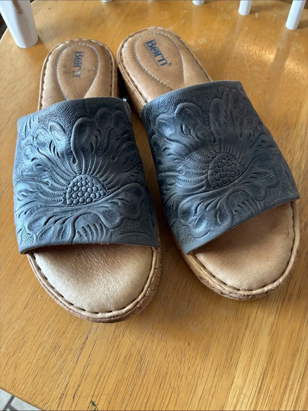 Born Embossed Gray Slide Mules - Picture 4 of 7